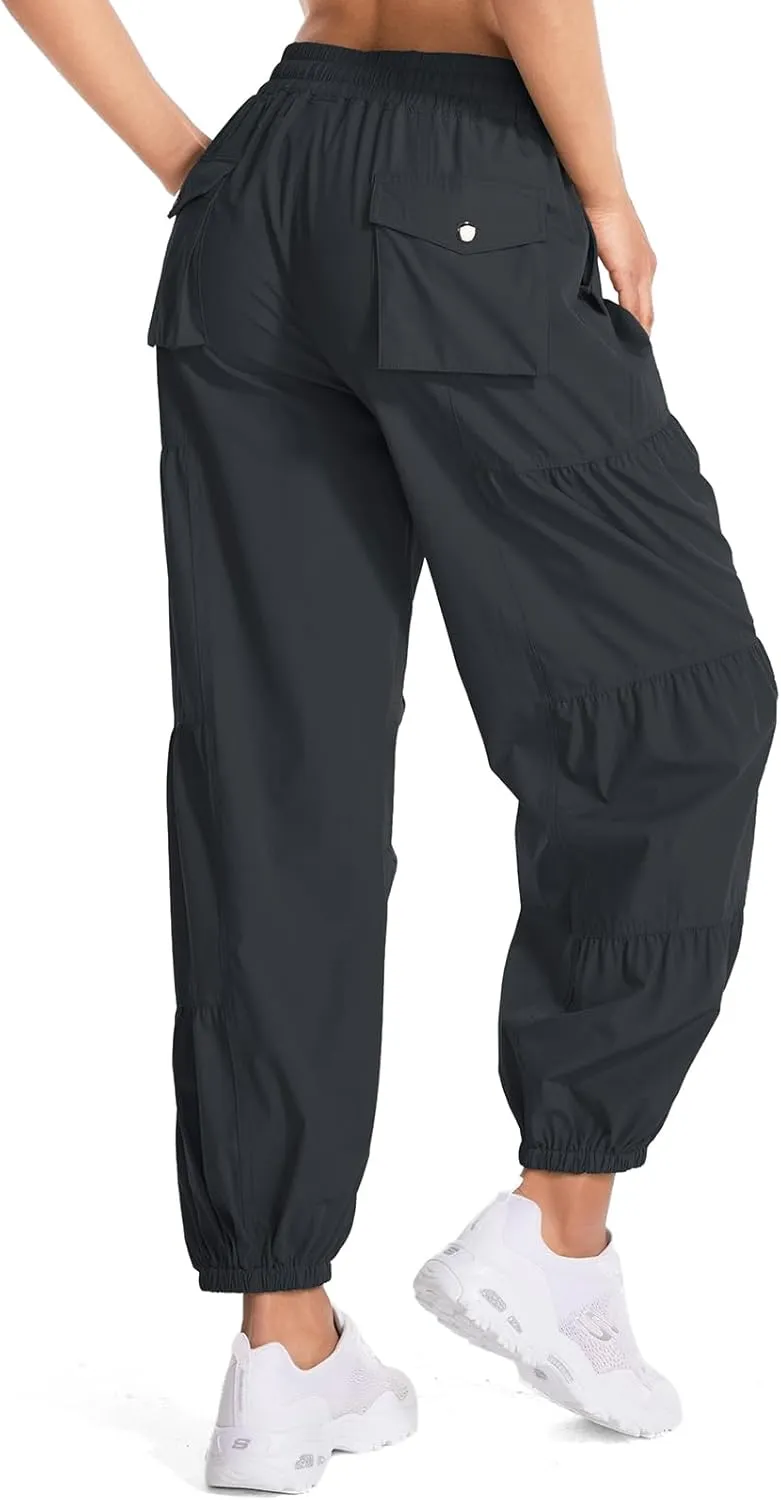 Jessie Kidden Womens Baggy Parachute Pants Drawstring Elastic Loose Jogger for Women Casual Lightweight Hiking