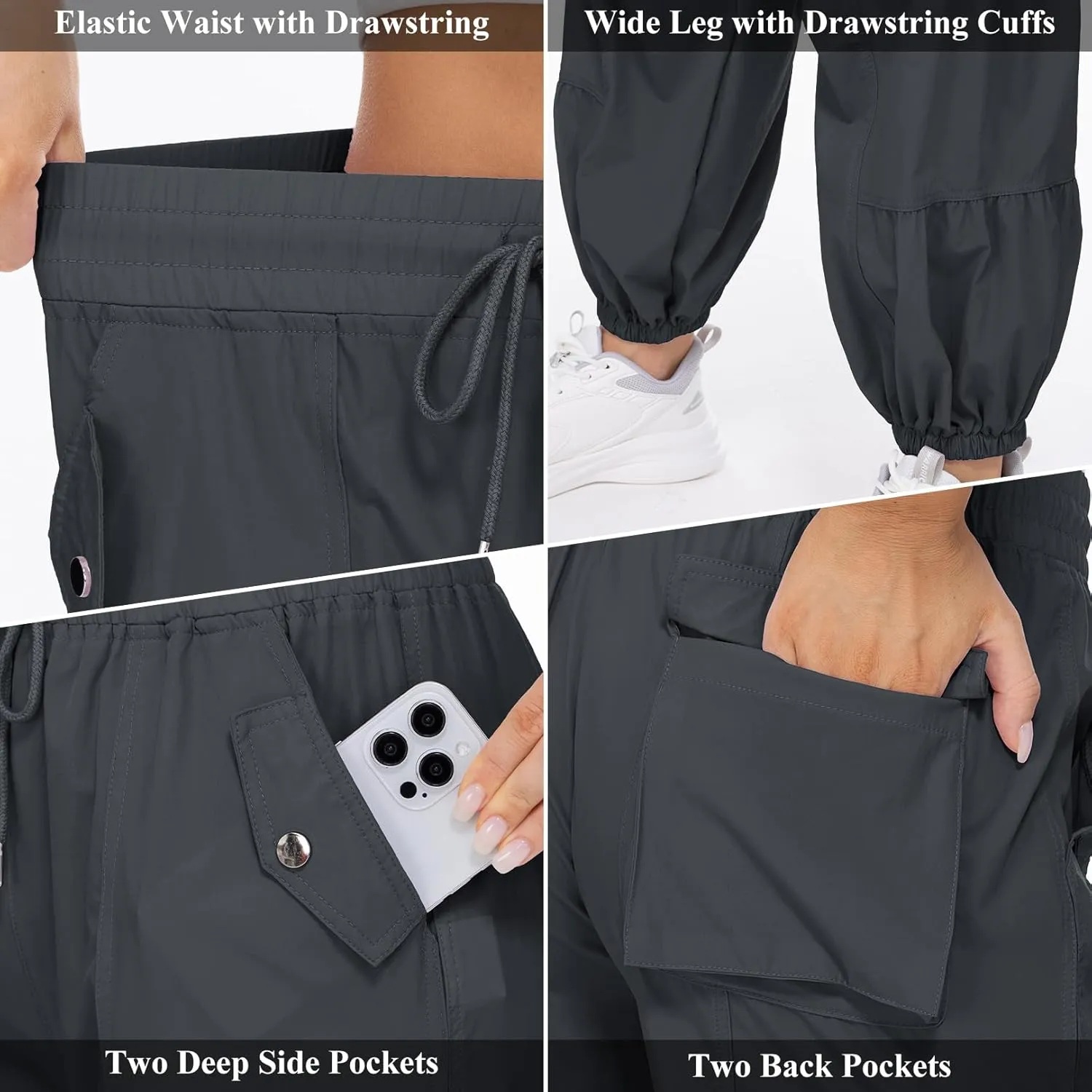 Jessie Kidden Womens Baggy Parachute Pants Drawstring Elastic Loose Jogger for Women Casual Lightweight Hiking
