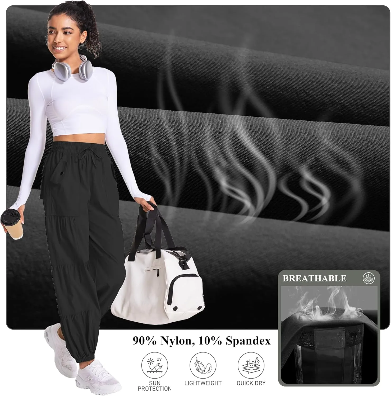Jessie Kidden Womens Baggy Parachute Pants Drawstring Elastic Loose Jogger for Women Casual Lightweight Hiking