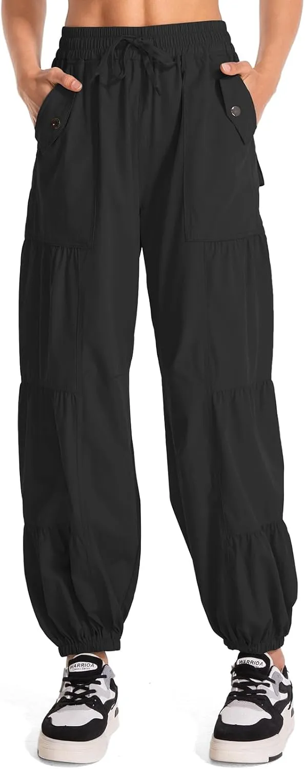 Jessie Kidden Womens Baggy Parachute Pants Drawstring Elastic Loose Jogger for Women Casual Lightweight Hiking