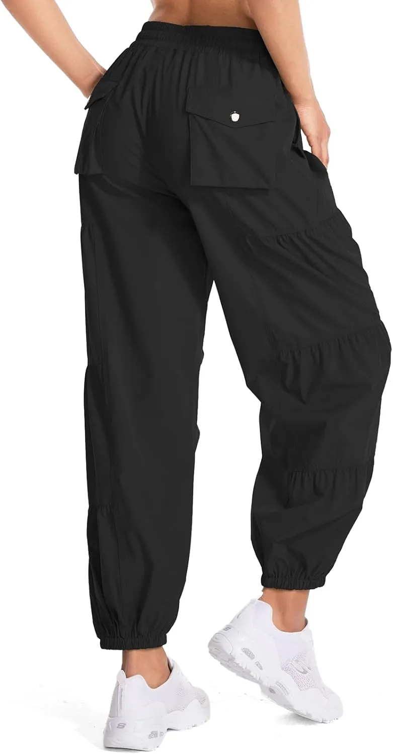 Jessie Kidden Womens Baggy Parachute Pants Drawstring Elastic Loose Jogger for Women Casual Lightweight Hiking