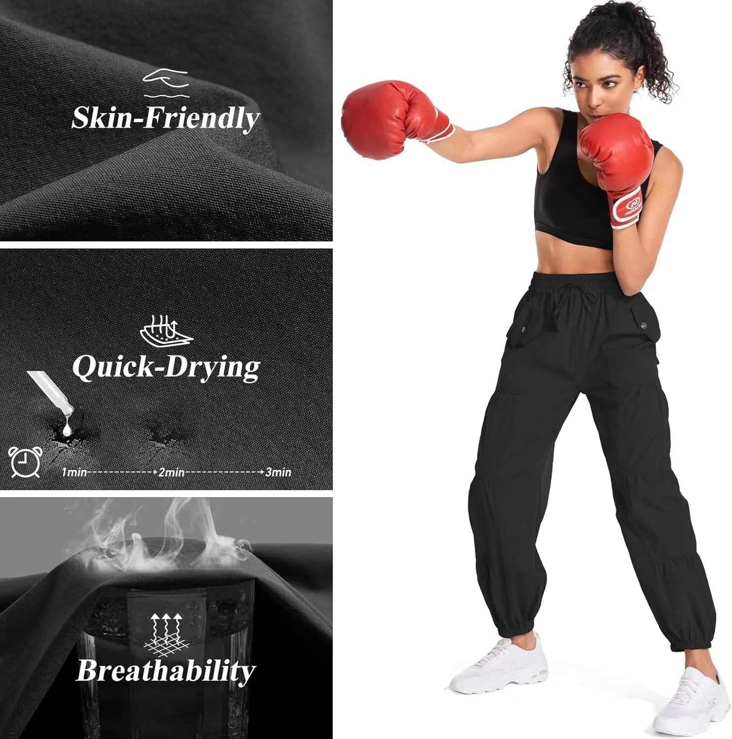 Jessie Kidden Womens Baggy Parachute Pants Drawstring Elastic Loose Jogger for Women Casual Lightweight Hiking