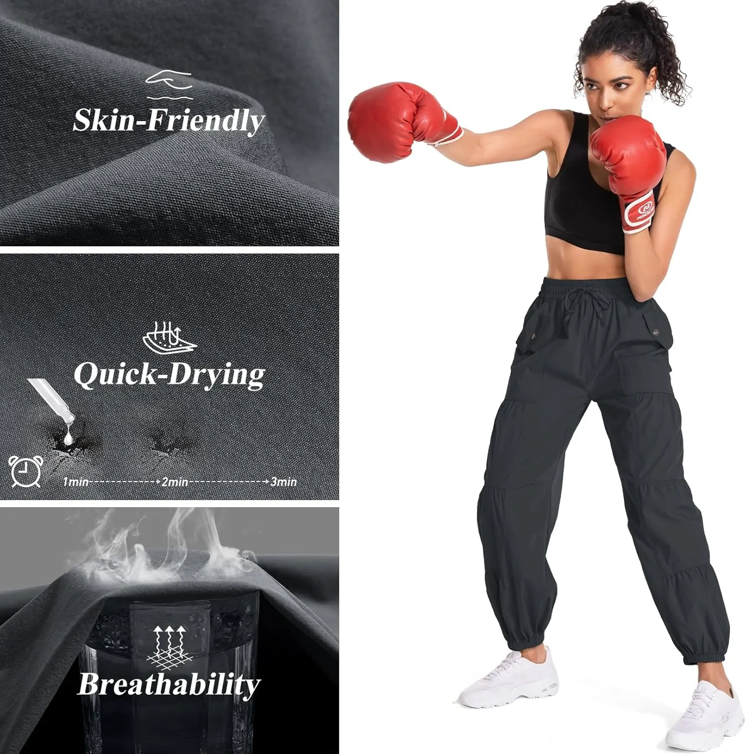 Jessie Kidden Womens Baggy Parachute Pants Drawstring Elastic Loose Jogger for Women Casual Lightweight Hiking