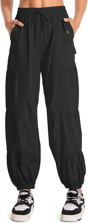 Jessie Kidden Womens Baggy Parachute Pants Drawstring Elastic Loose Jogger for Women Casual Lightweight Hiking