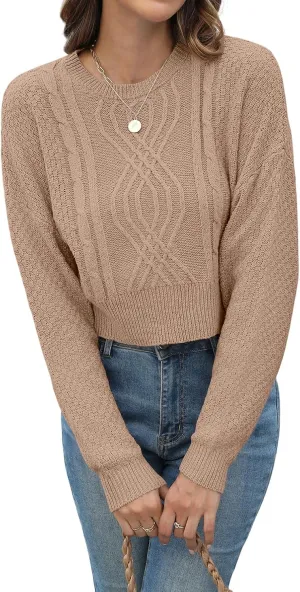 JINKESI Women's Crewneck Long Sleeve Cropped Sweater 2024 Fall Trendy Casual Soft Ribbed Knit Pullover Jumper Tops