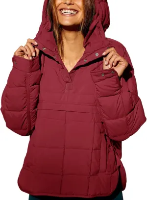 Kissonic Women's Lightweight Puffer Jacket, Packable Long Sleeve Hooded Down Coat Oversized Puffer Outwear with Pockets