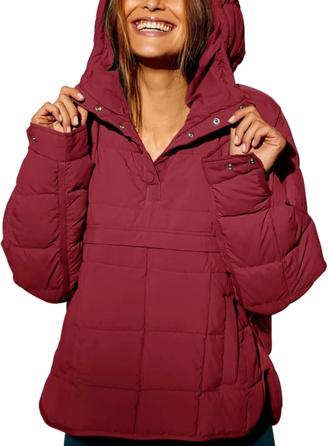 Kissonic Women's Lightweight Puffer Jacket, Packable Long Sleeve Hooded Down Coat Oversized Puffer Outwear with Pockets