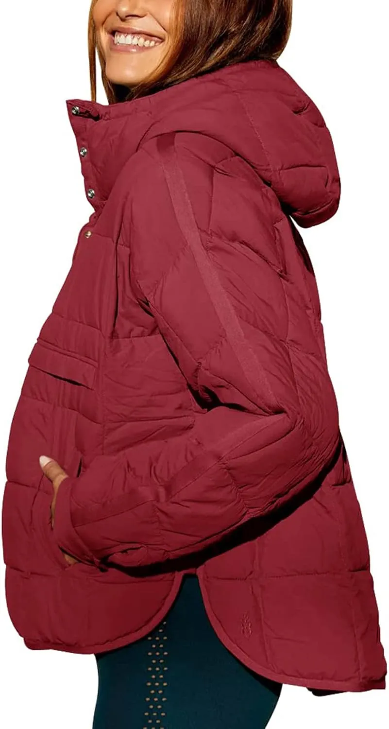 Kissonic Women's Lightweight Puffer Jacket, Packable Long Sleeve Hooded Down Coat Oversized Puffer Outwear with Pockets