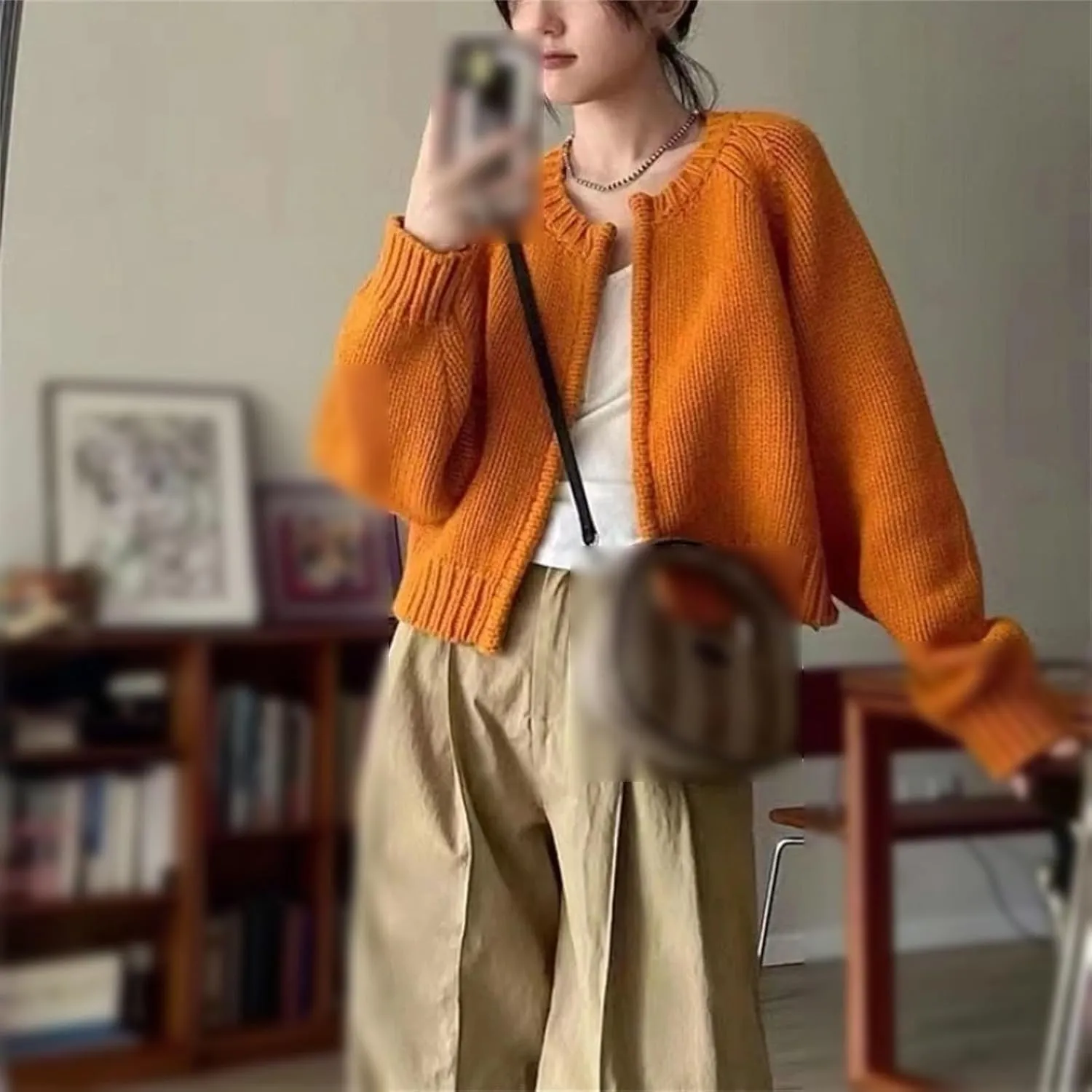 Knitted Cardigan Women's Round Neck Cashmere Sweater Coat Korean Fashion Soft Slim Fit Jacket