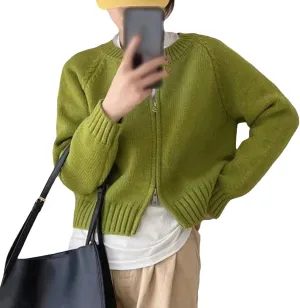 Knitted Cardigan Women's Round Neck Cashmere Sweater Coat Korean Fashion Soft Slim Fit Jacket