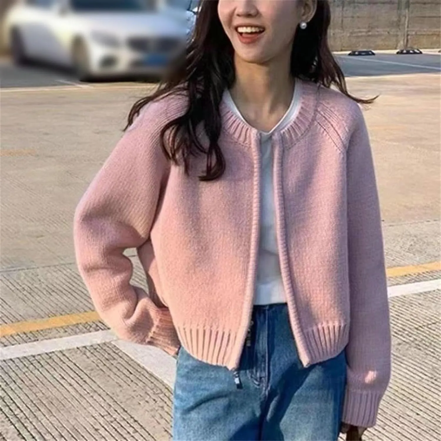 Knitted Cardigan Women's Round Neck Cashmere Sweater Coat Korean Fashion Soft Slim Fit Jacket