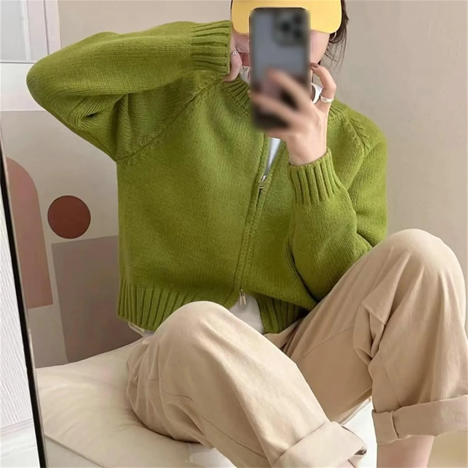 Knitted Cardigan Women's Round Neck Cashmere Sweater Coat Korean Fashion Soft Slim Fit Jacket
