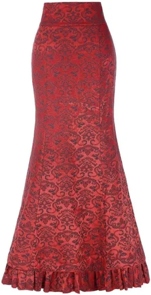 Lace Skirts for Women Maxi Long Side Pencil Skirt Lace Up Tiered Ruffle High Waist Drawstring Retro Valentine's