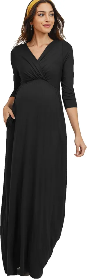 LaClef Women's Wrapped Ruched Maternity Dress with Pocket