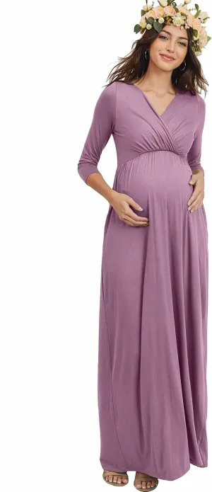 LaClef Women's Wrapped Ruched Maternity Dress with Pocket