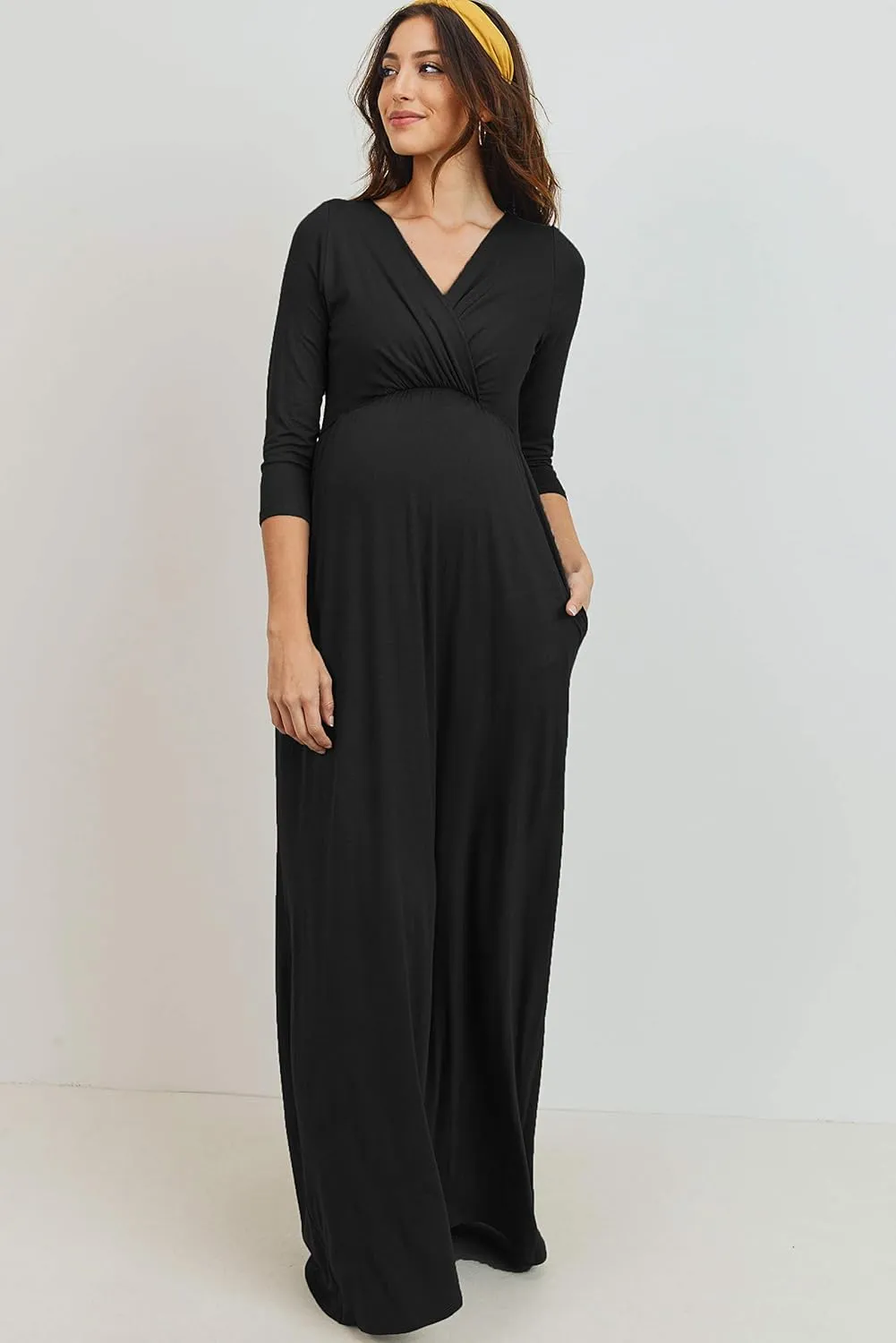 LaClef Women's Wrapped Ruched Maternity Dress with Pocket