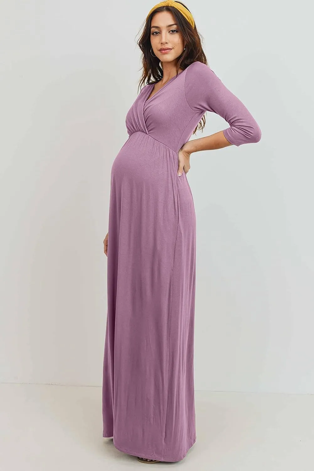 LaClef Women's Wrapped Ruched Maternity Dress with Pocket