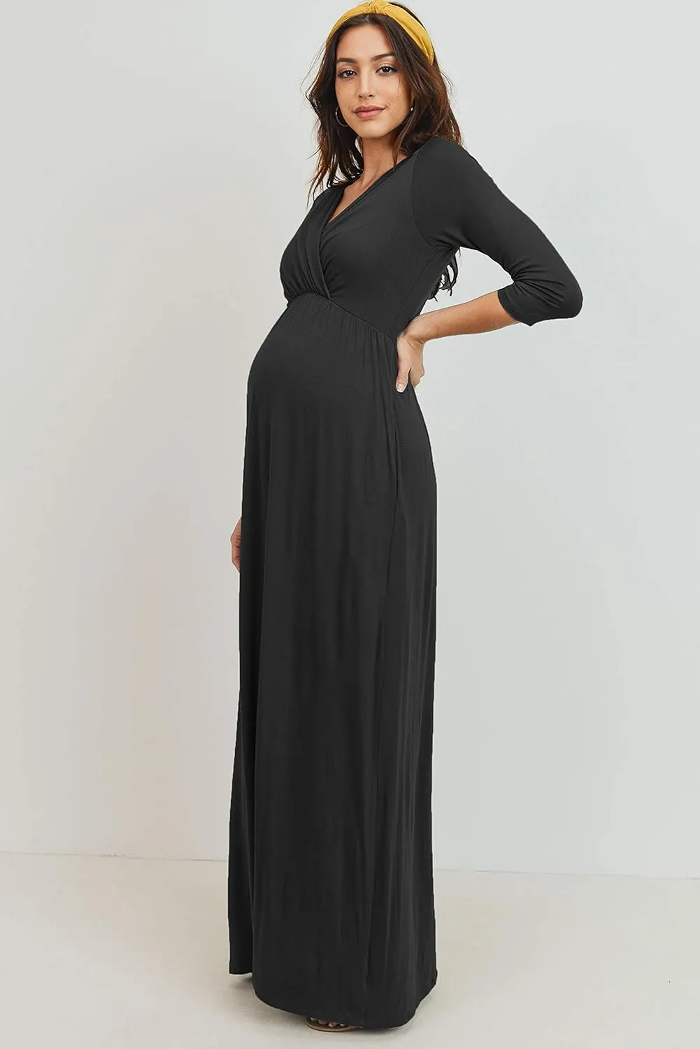 LaClef Women's Wrapped Ruched Maternity Dress with Pocket