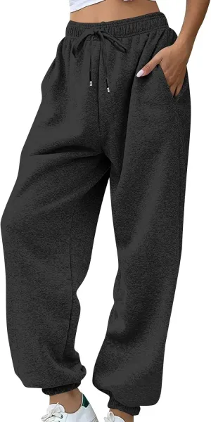 lcyhony Fleece Jogger Sweatpants Women Baggy Comfy Straight Leg Yoga Pants with Pockets Stretch Casual Athletic Sweat Pants