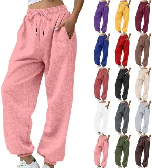 lcyhony Fleece Jogger Sweatpants Women Baggy Comfy Straight Leg Yoga Pants with Pockets Stretch Casual Athletic Sweat Pants