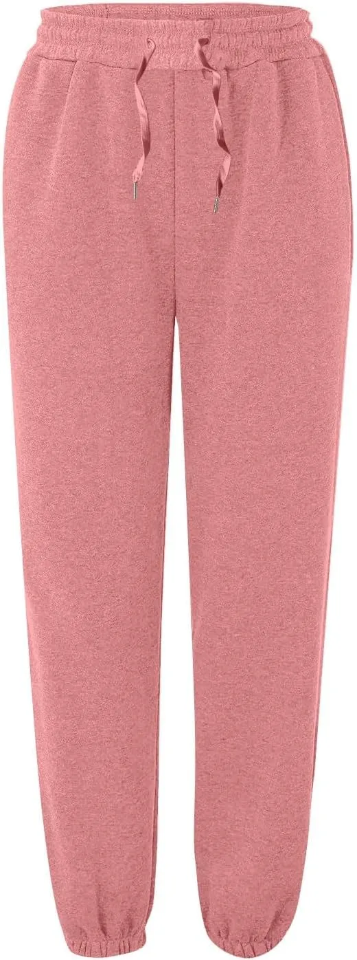 lcyhony Fleece Jogger Sweatpants Women Baggy Comfy Straight Leg Yoga Pants with Pockets Stretch Casual Athletic Sweat Pants