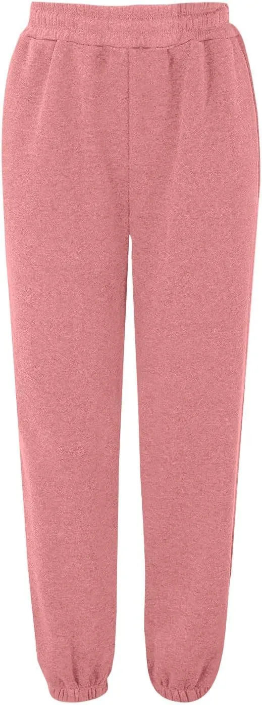 lcyhony Fleece Jogger Sweatpants Women Baggy Comfy Straight Leg Yoga Pants with Pockets Stretch Casual Athletic Sweat Pants