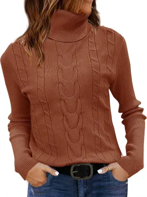LEANI Womens 2024 Turtleneck Sweaters Cable Knit Long Sleeve Pullover Sweater Jumper
