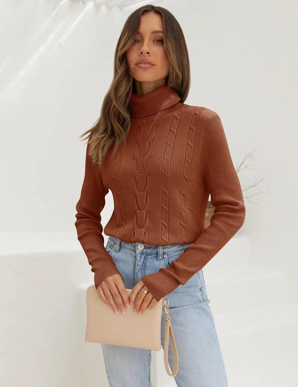 LEANI Womens 2024 Turtleneck Sweaters Cable Knit Long Sleeve Pullover Sweater Jumper