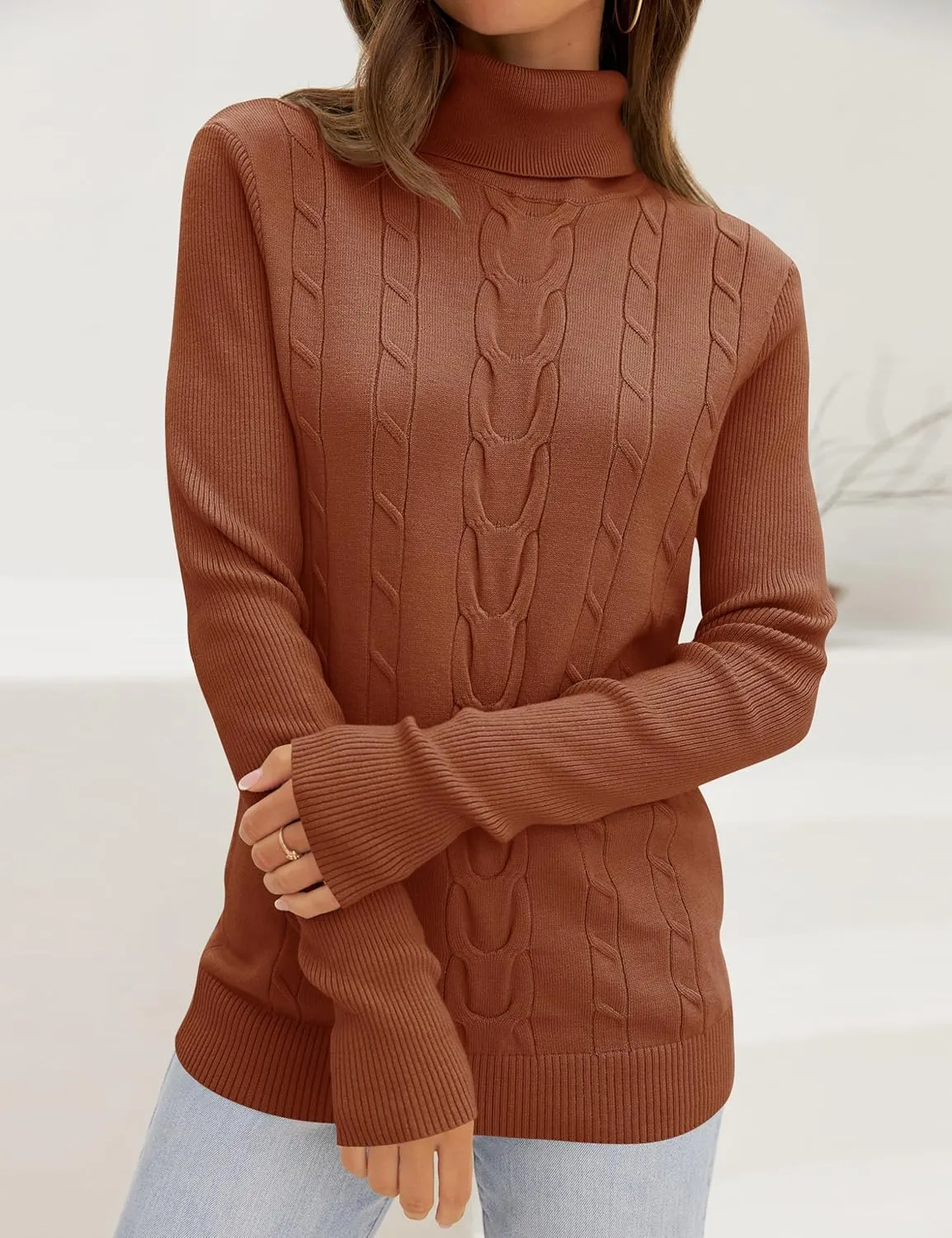 LEANI Womens 2024 Turtleneck Sweaters Cable Knit Long Sleeve Pullover Sweater Jumper