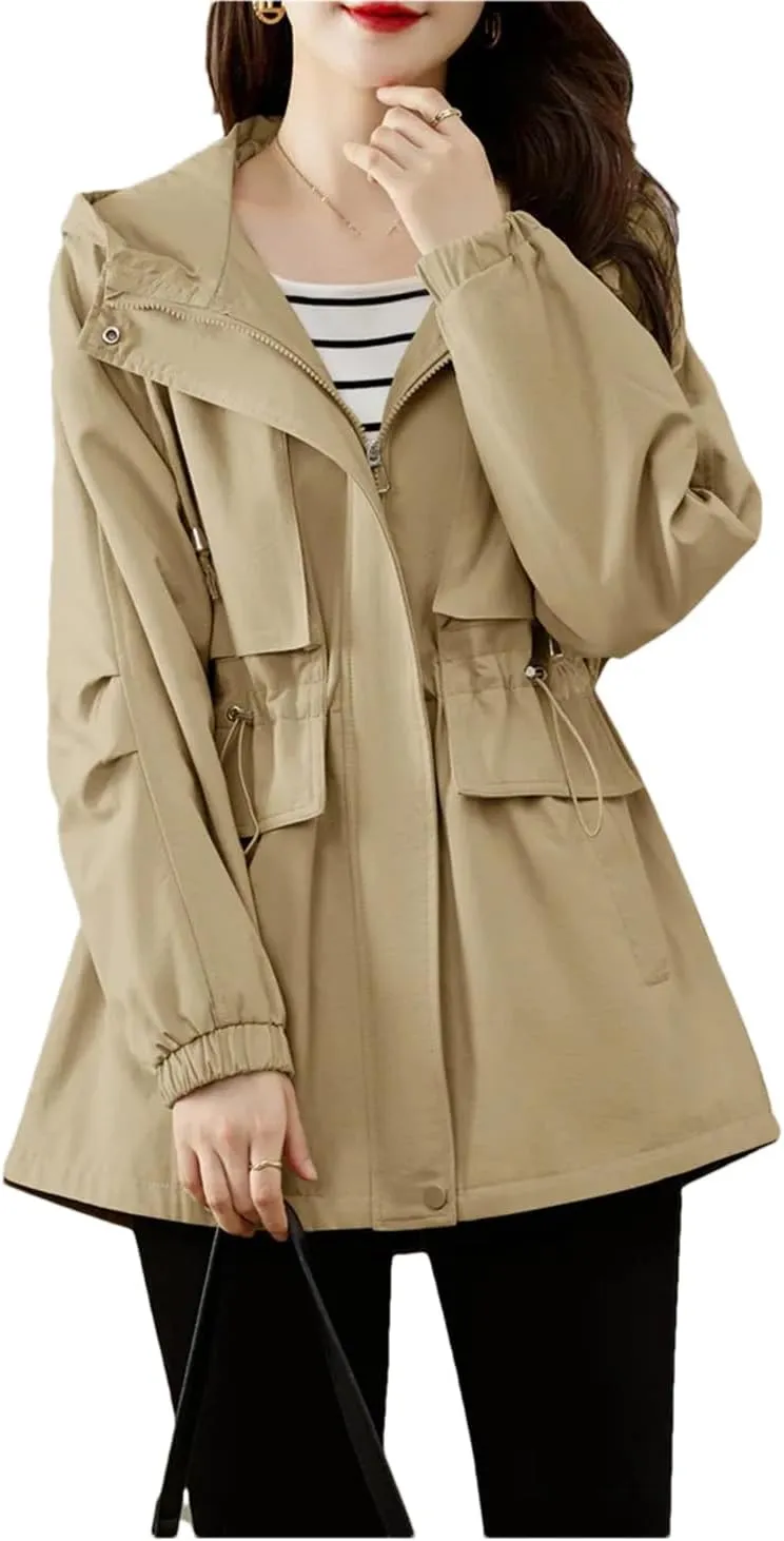 Leisure Hooded Trench Coat For Women’S Spring And Autumn Fashionable Slimming Coat Versatile Overcoat