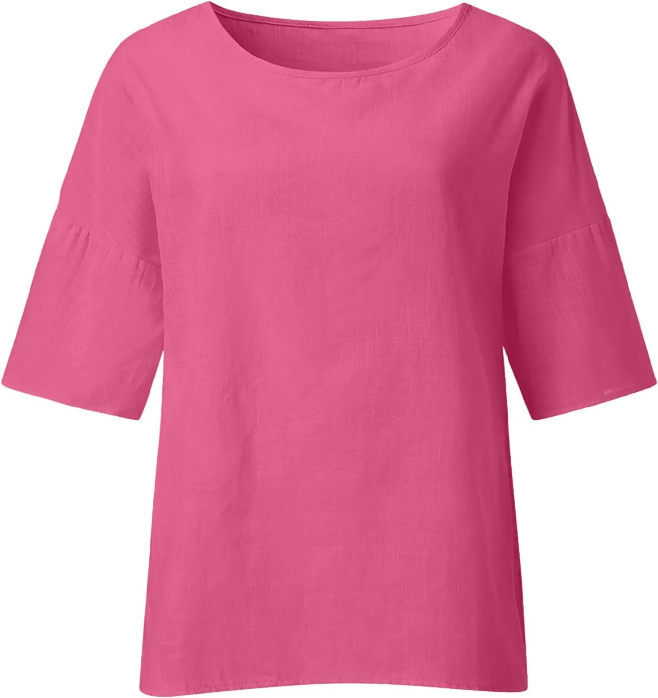Linen Shirts for Women Plus Size 3/4 Length Sleeve Tops Casual Loose Fit Round Neck Tees 2025 Summer Fashion Blouse
