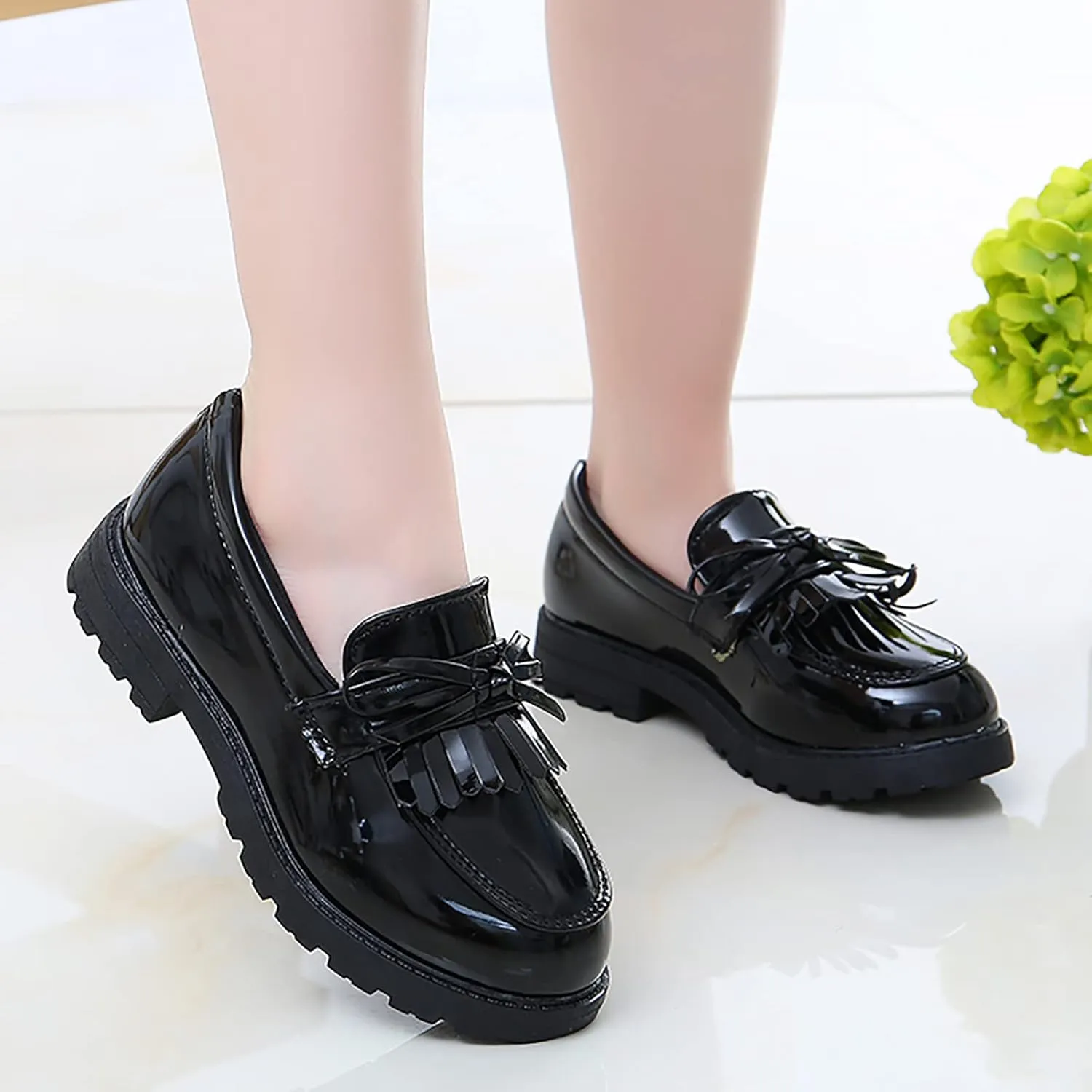 Little Girl Slip On Leather Loafer Tassel Bow School Dress Non-slip Shoes For Girls Toddler Boy