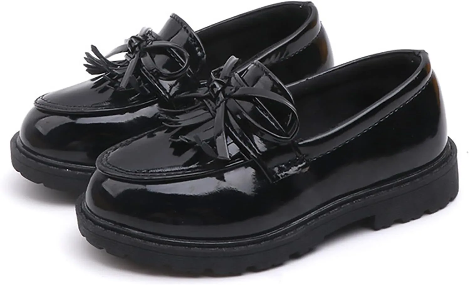 Little Girl Slip On Leather Loafer Tassel Bow School Dress Non-slip Shoes For Girls Toddler Boy