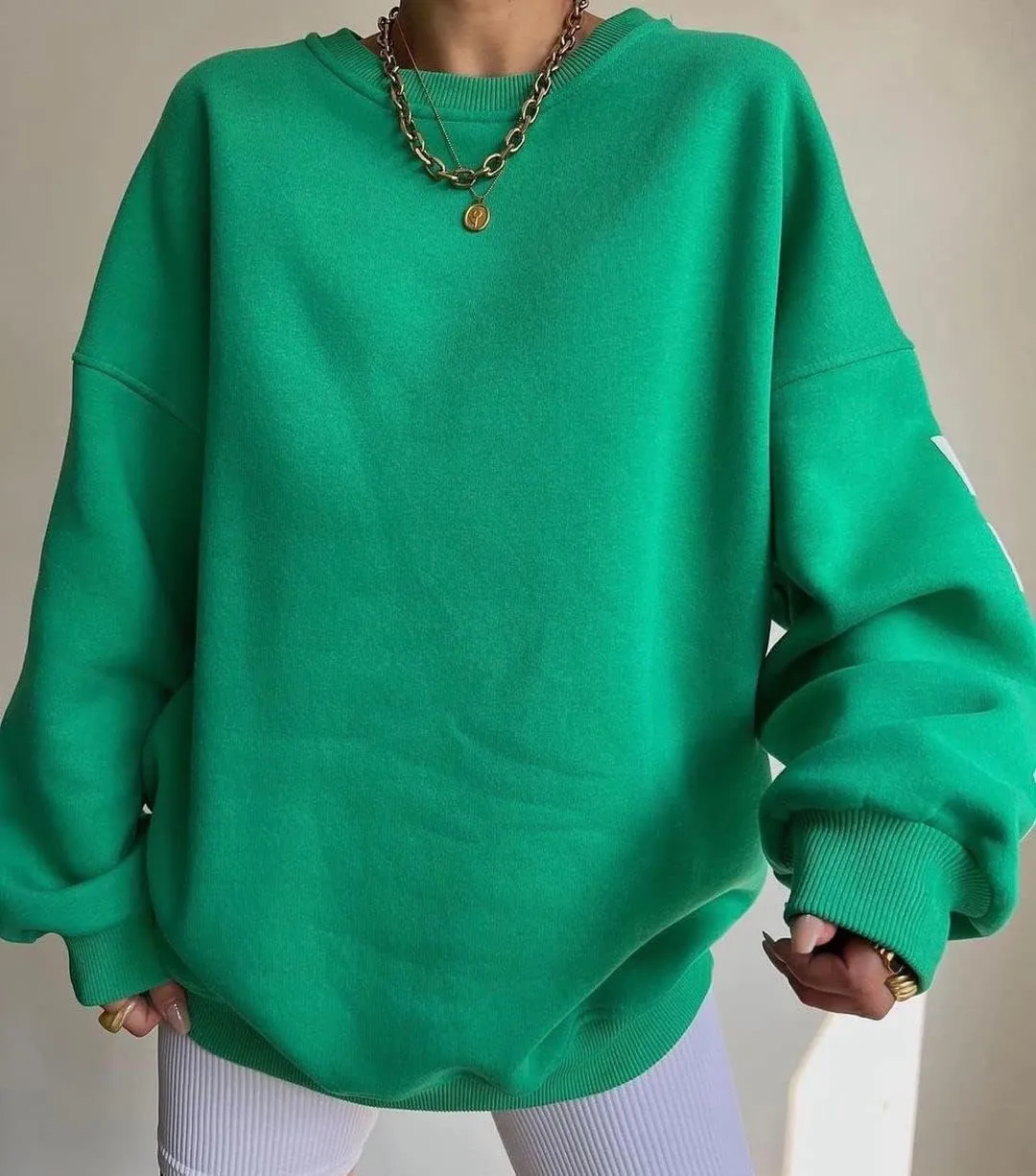 LOFAAC Women Oversized Fleece Letter Graphic Print Sweatshirt Aesthetic Crew Neck Long Sleeve Drop Shoulder Pullover Top