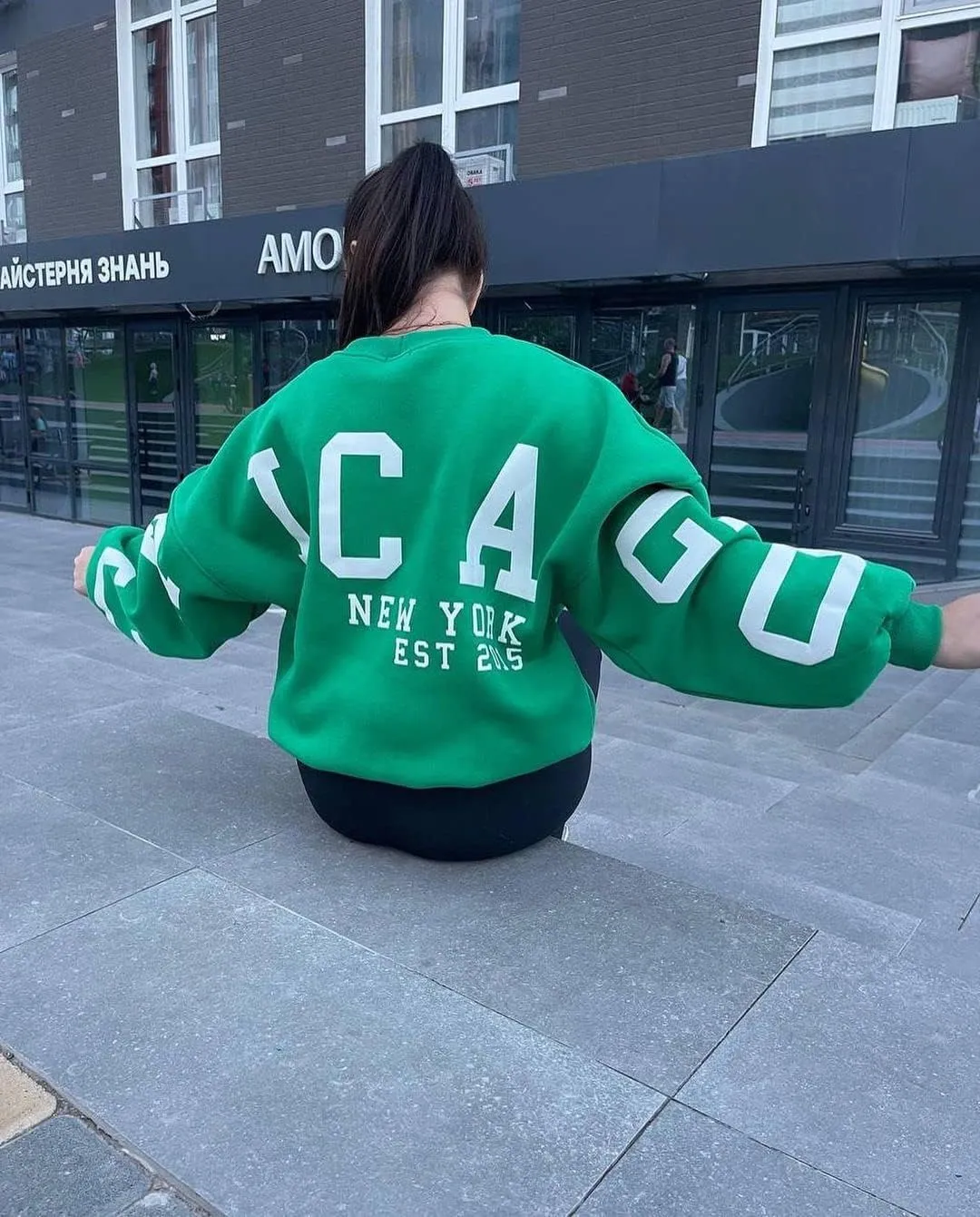 LOFAAC Women Oversized Fleece Letter Graphic Print Sweatshirt Aesthetic Crew Neck Long Sleeve Drop Shoulder Pullover Top