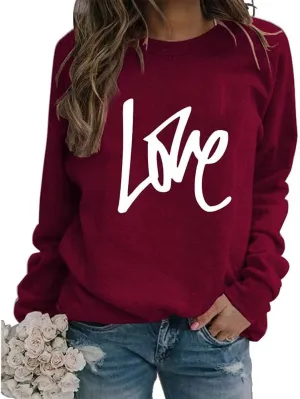 Love Sweatshirt for Women, Women's Crew Neck Long Sleeve Pullover Soft Casual Cute Lightweight Sweatshirts