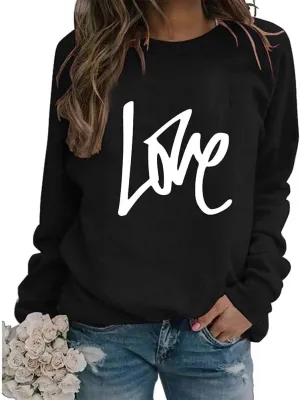 Love Sweatshirt for Women, Women's Crew Neck Long Sleeve Pullover Soft Casual Cute Lightweight Sweatshirts
