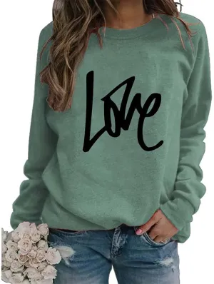Love Sweatshirt for Women, Women's Crew Neck Long Sleeve Pullover Soft Casual Cute Lightweight Sweatshirts