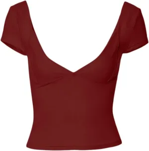 Low Cut Short Sleeve Tops for Women Backless V Neck Slim Fit Crop Tops Sexy Open Back Going Out T Shirts Y2K Clubwear