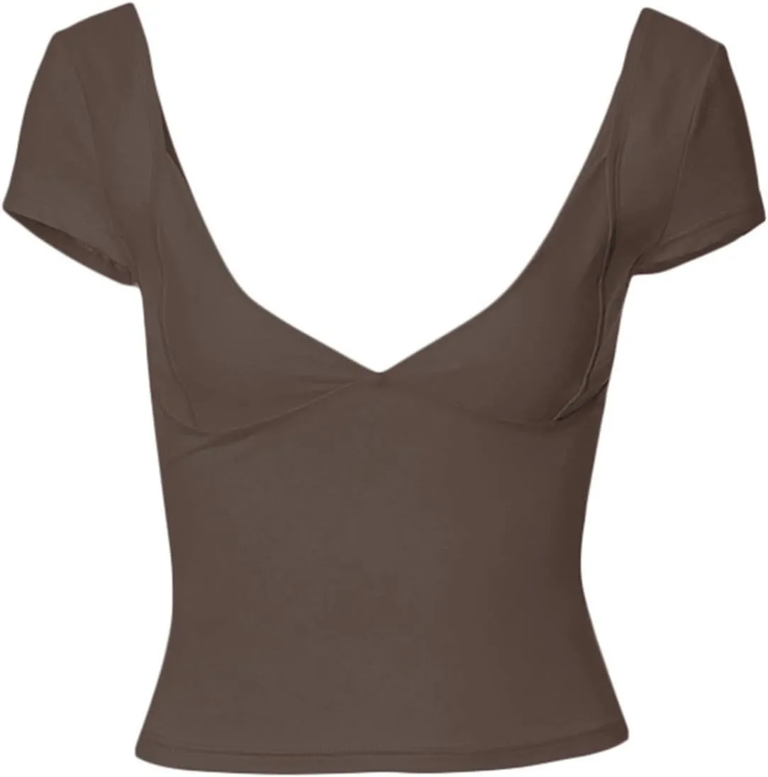 Low Cut Short Sleeve Tops for Women Backless V Neck Slim Fit Crop Tops Sexy Open Back Going Out T Shirts Y2K Clubwear