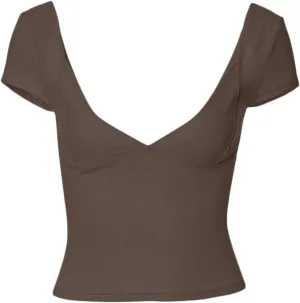 Low Cut Short Sleeve Tops for Women Backless V Neck Slim Fit Crop Tops Sexy Open Back Going Out T Shirts Y2K Clubwear