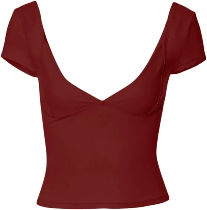 Low Cut Short Sleeve Tops for Women Backless V Neck Slim Fit Crop Tops Sexy Open Back Going Out T Shirts Y2K Clubwear