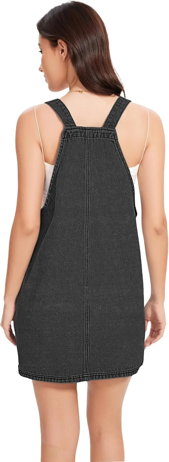 LOZ Womens Denim Overalls Dress Casual Summer Jean Sleeveless Romper Adjustable Strap Denim Dress with Pockets