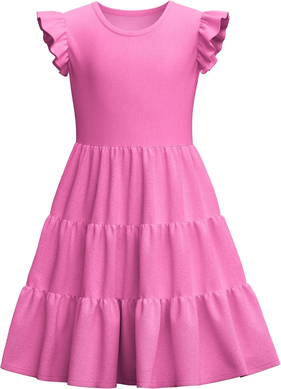 LQSZ Girls Summer Dresses with Ruffle Short Sleeve Midi Casual A-Line Twirly School Sundress Size 3-12 Years