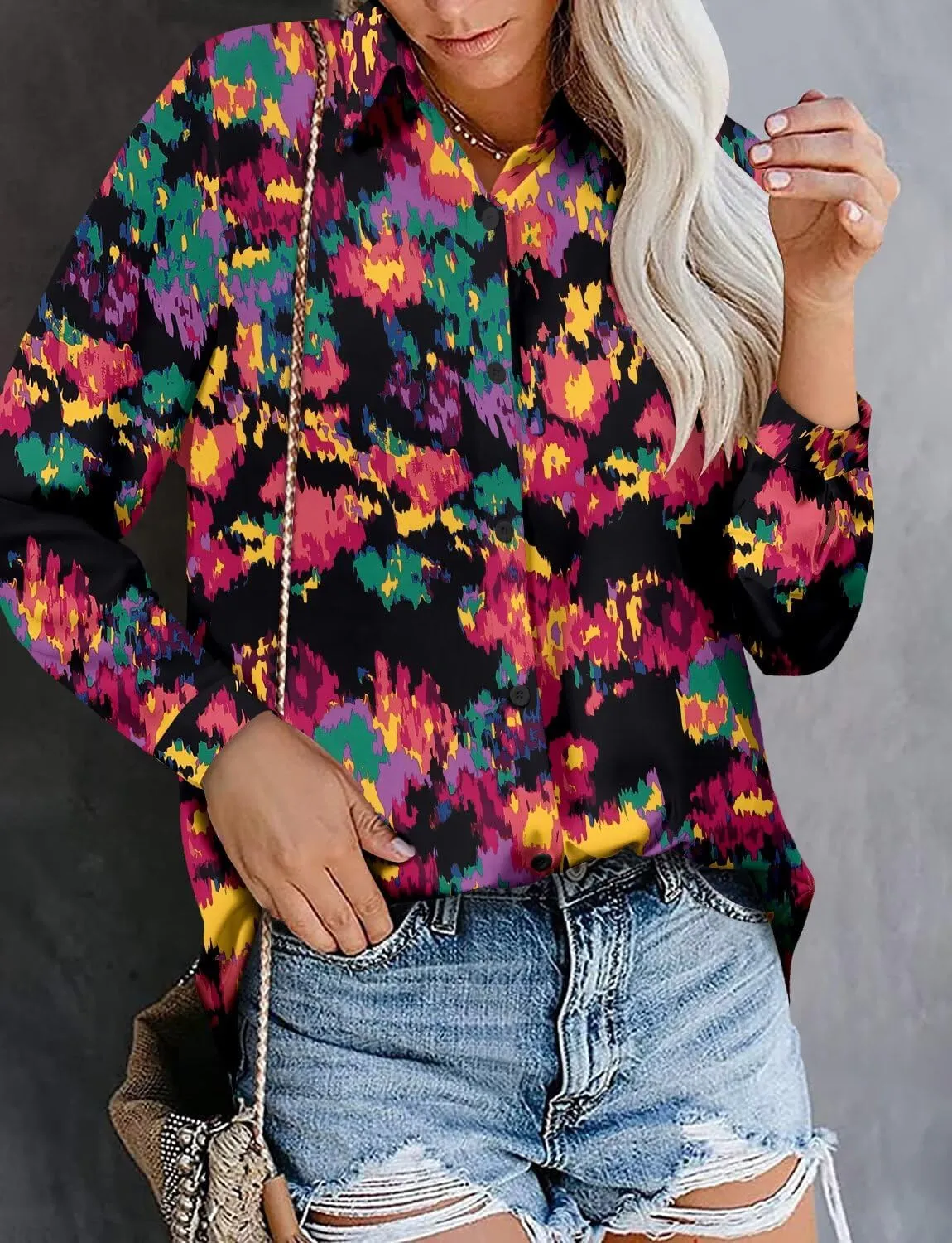 Magritta Women's Shirts Fashion Casual Loose Fit Long Sleeve Button Down Lightweight Collared Blouse Tops