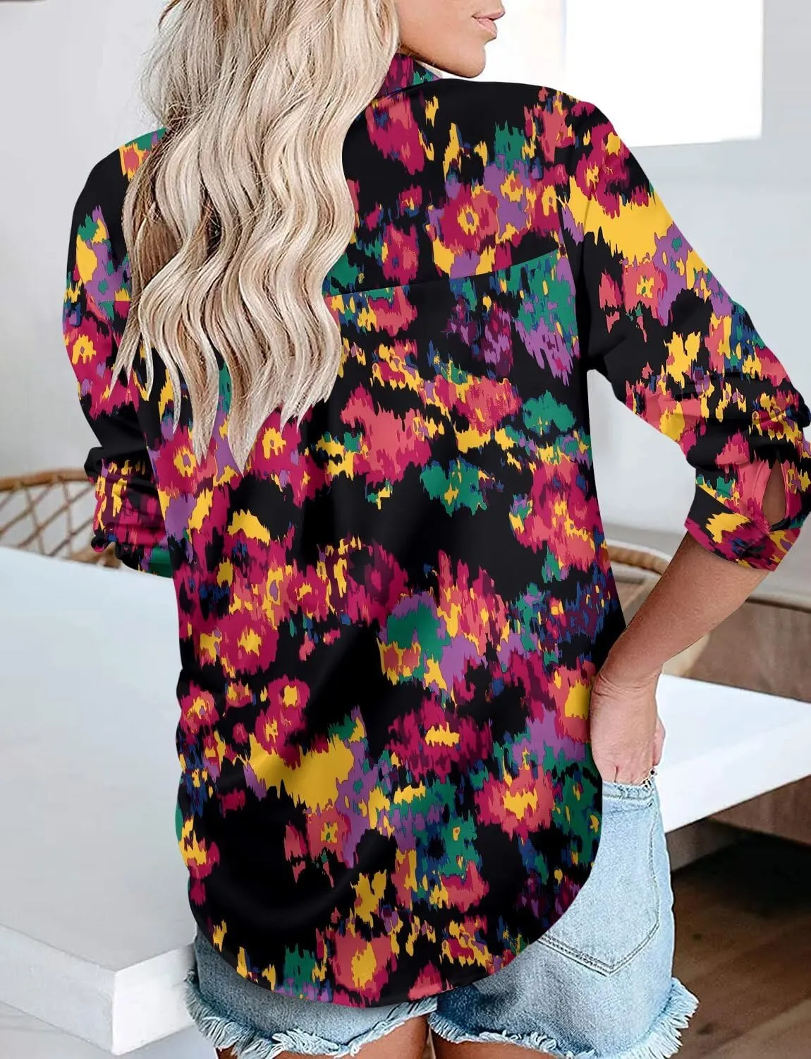 Magritta Women's Shirts Fashion Casual Loose Fit Long Sleeve Button Down Lightweight Collared Blouse Tops