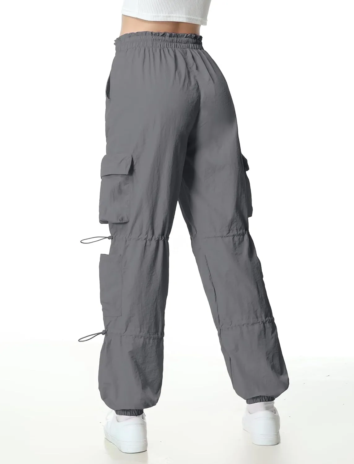 Mebius Girls Parachute Pants Baggy Cargo Hiking Joggers Hip Hop Dance with Pockets Trousers for Kids 8-14Y