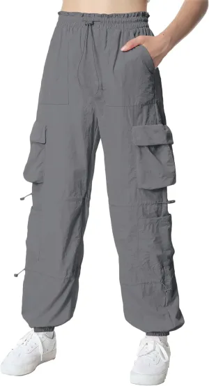 Mebius Girls Parachute Pants Baggy Cargo Hiking Joggers Hip Hop Dance with Pockets Trousers for Kids 8-14Y