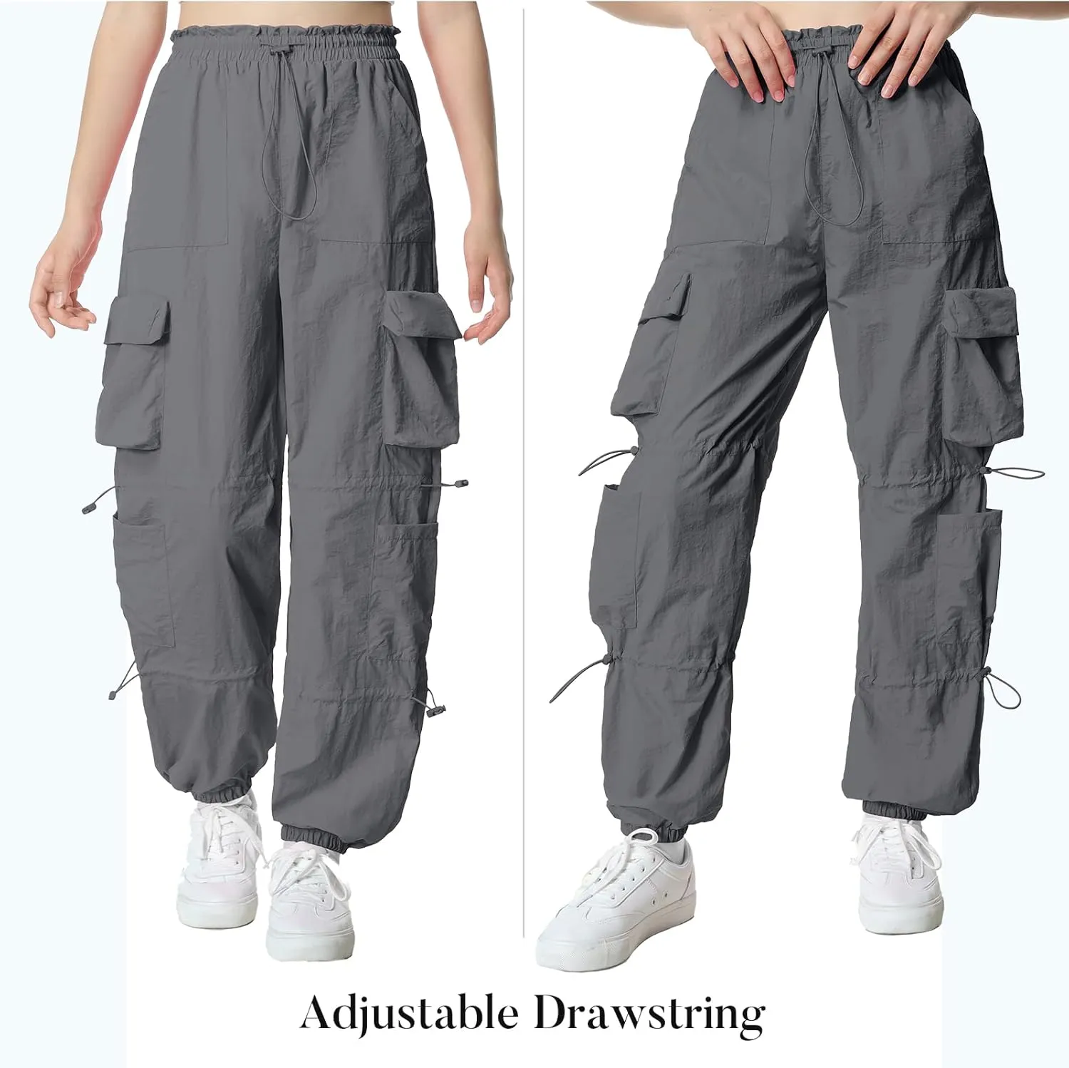 Mebius Girls Parachute Pants Baggy Cargo Hiking Joggers Hip Hop Dance with Pockets Trousers for Kids 8-14Y