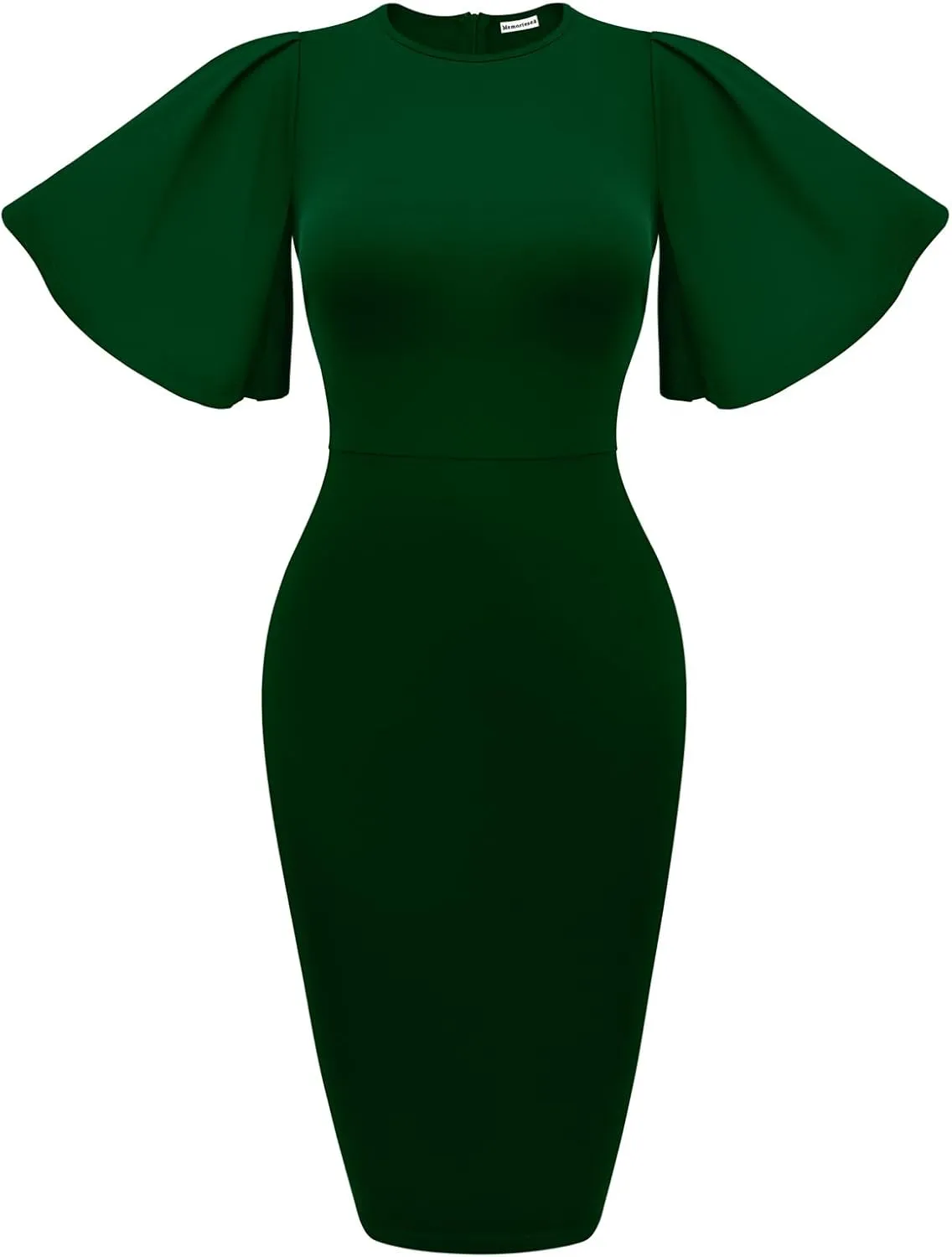 Memoriesea Women's Basic Bodycon Ruffle Flared Short Sleeve Pencil Midi Dress